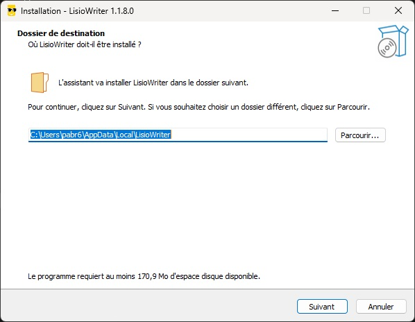 Capture d’écran de l’installation