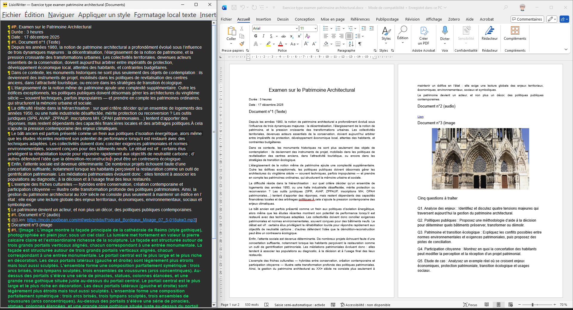 Capture écran d'un énoncé d'examen.